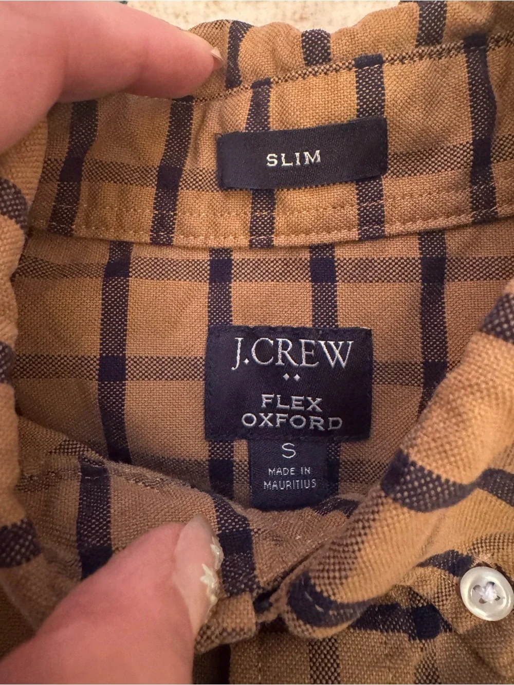 J. Crew Men's Tan and Black Plaid Button-Down Shirt